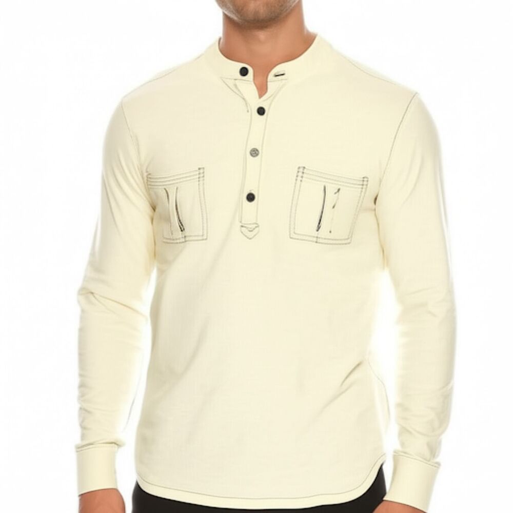 Gap 100% Cotton Cream Henley Long Sleeve Shirt Size Large